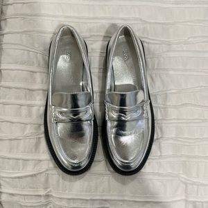 Zara silver metallic loafers